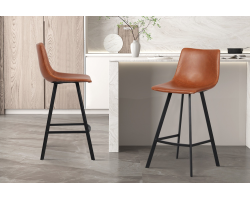 Chaise de comptoir Ozan PU Cognac - Élégance vintage et confort
