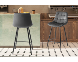 Chaise de comptoir 'Juta' en velours gris foncé - Confort et élégance