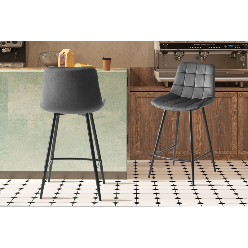 Chaise de comptoir 'Juta' en velours gris foncé - Confort et élégance