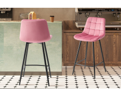 Chaise de comptoir 'Juta' en velours rose - Élégance et confort