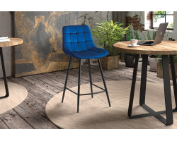Chaise de comptoir 'Juta' en velours bleu - Élégance et confort