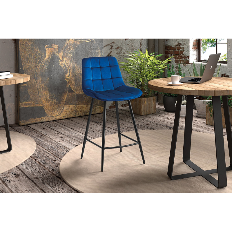 Chaise de comptoir 'Juta' en velours bleu - Élégance et confort