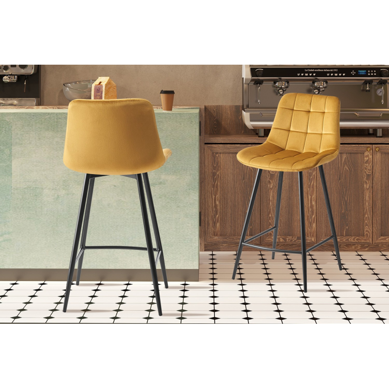 Chaise de comptoir 'Juta' en velours or - Élégance et confort