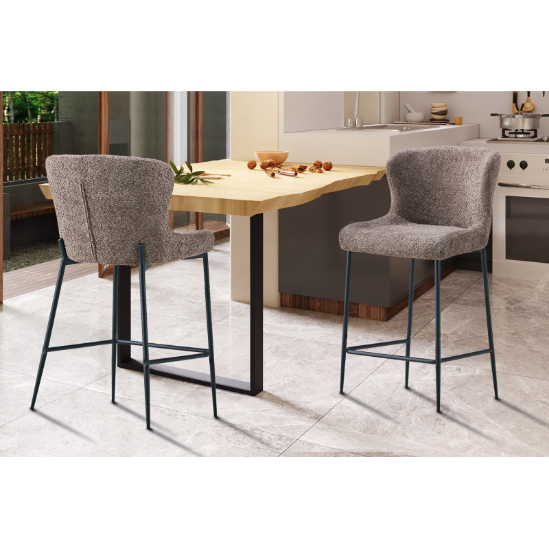 Chaise de comptoir 'Lisa' en bouclé sable - Meubles modernes