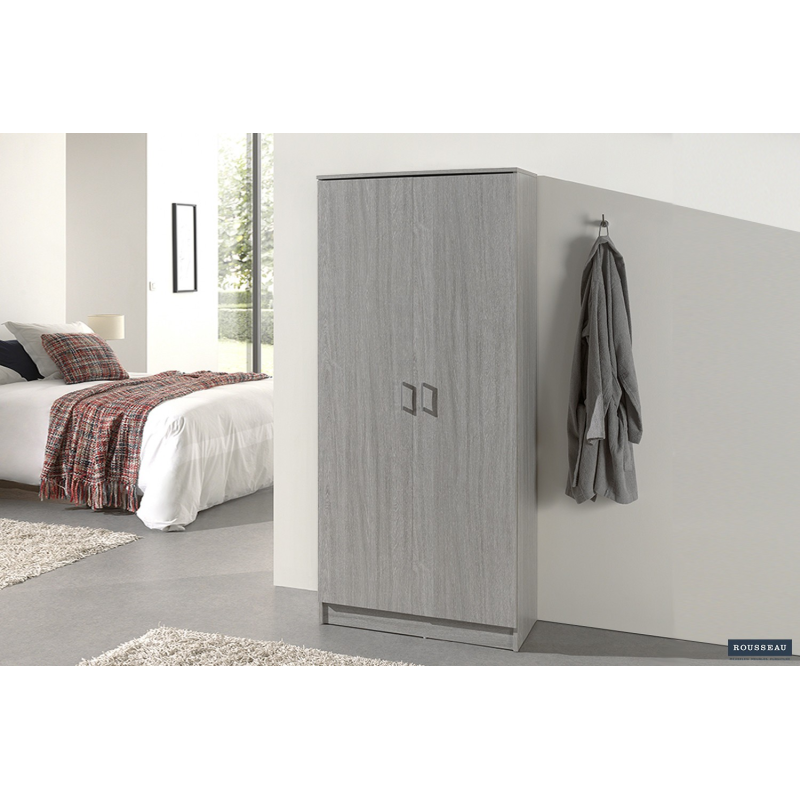 Armoire de rangement Ray 2 portes et 4 étagères en chêne gris