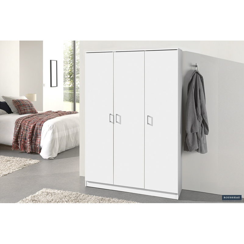 Armoire de rangement Ray - 3 portes et 4 étagères blanc