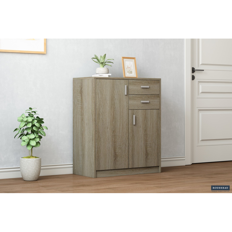 Commode 'Space' 2 portes 2 tiroirs Sonoma - Style moderne et fonctionnel