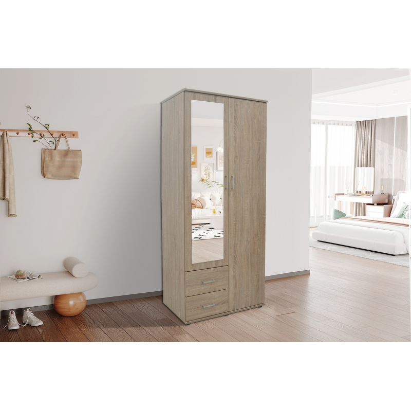 Armoire Marc 2 portes avec miroir Sonoma - Meubles modernes