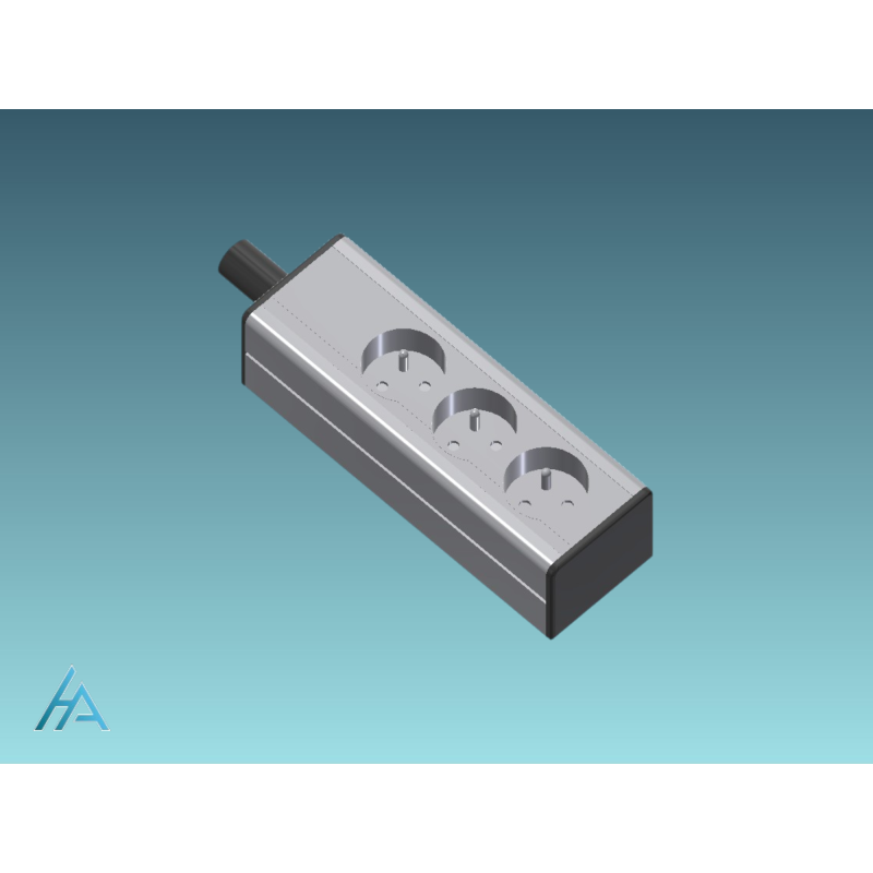Réglette électrique avec 3 prises et 5 mètres de câblage
