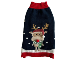 Pull Noël Bleu Brodé Renne Noël - XMAS pour chiens