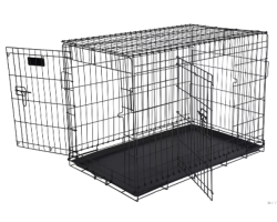 Cage en métal grillagée noire avec plateau pour chien - Sécurisée et pratique
