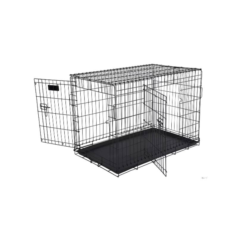 Cage en métal grillagée noire avec plateau pour chien - Sécurisée et pratique