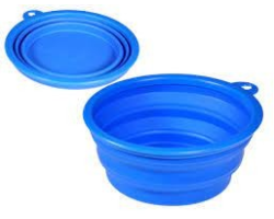 Mangeoire de voyage en silicone bleu - 17 cm pour chiens