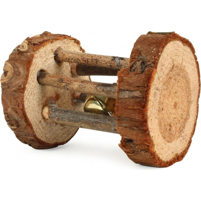 Rouleau de jeu avec clochette en bois naturel pour rongeurs