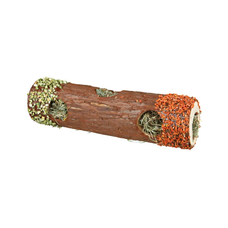 Tube en bois avec foin - Accessoire pour rongeurs haut de gamme