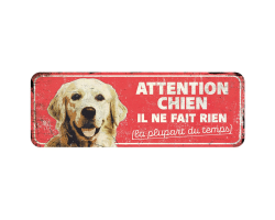Panneau d'avertissement golden retriever - Plaque humoristique en métal