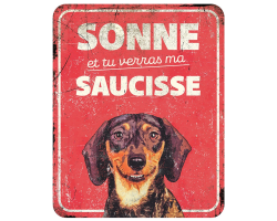 Panneau d'avertissement teckel en métal – Sécurisez votre maison avec humour