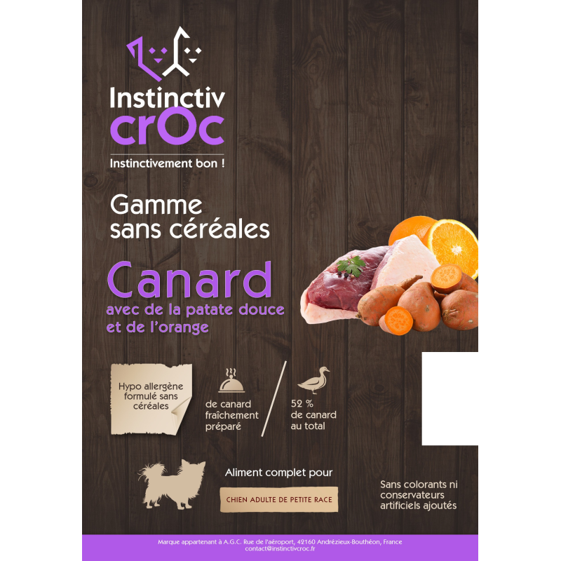 Croquettes sans céréales au canard pour chien - INSTINCTIV CROC