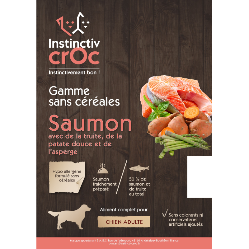 Croquettes sans céréales au saumon pour chien - INSTINCTIV CROC