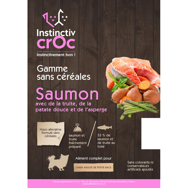 Croquettes sans céréales au saumon pour chien de petite race - INSTINCTIV CROC