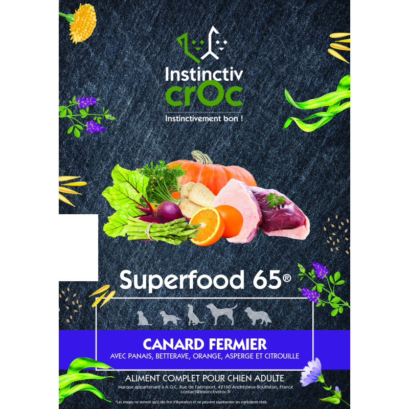 Croquettes superfood canard fermier sans céréales pour chien - INSTINCTIV CROC