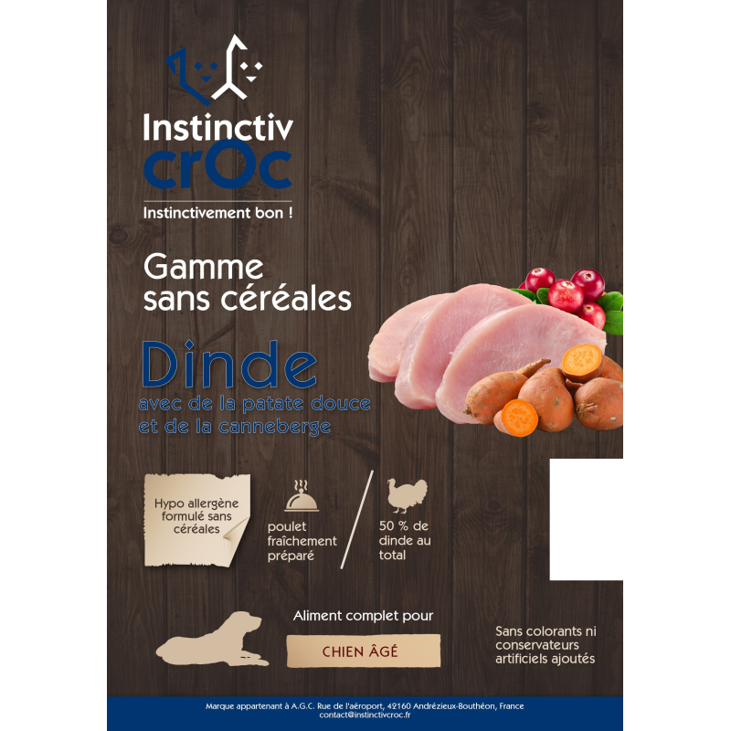 Croquettes sans céréales à la dinde pour chien sénior - INSTINCTIV CROC