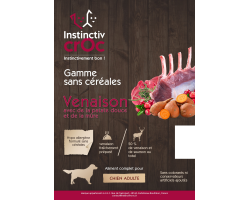 Croquettes sans céréales au venaison pour chien - INSTINCTIV CROC