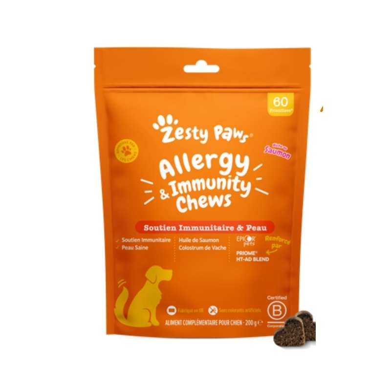 Friandises Zesty Paws Soutien Immunitaire & Peau pour Chiens - 60CT