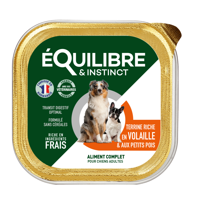 Pâtées riches en volaille et petits pois pour chiens adultes | Aliment complet