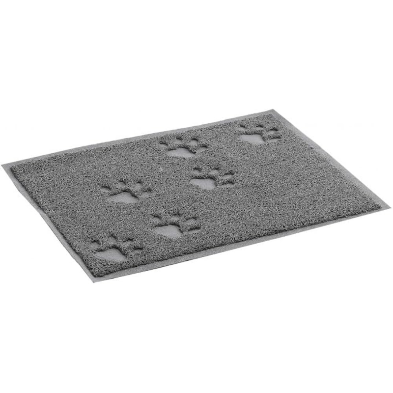 Tapis gamelle et litière anthracite pour chat - Design moderne