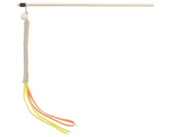 Canne à pêche en bois avec clochette pour chats - Jouet ludique et durable