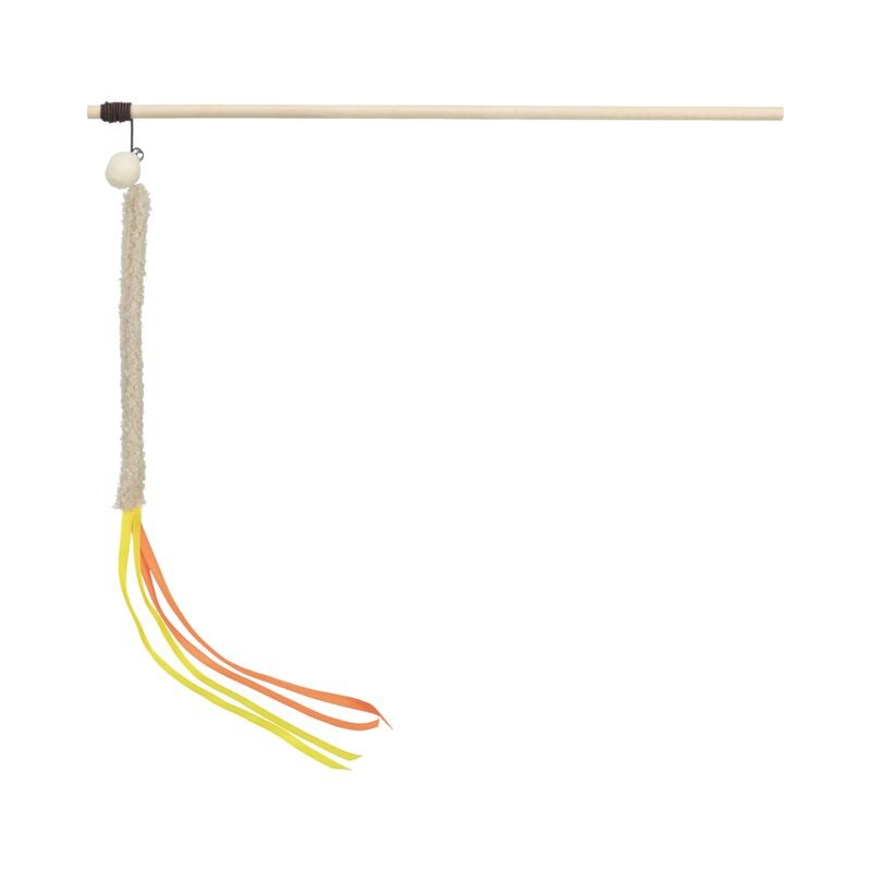 Canne à pêche en bois avec clochette pour chats - Jouet ludique et durable