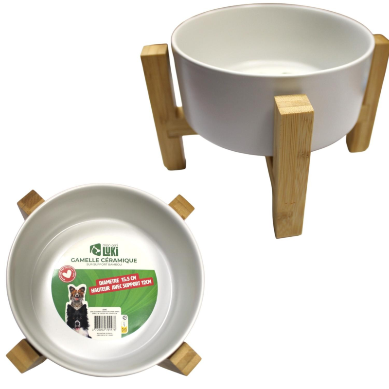 Gamelle en céramique blanche avec support en bambou - Mon Ami Luki