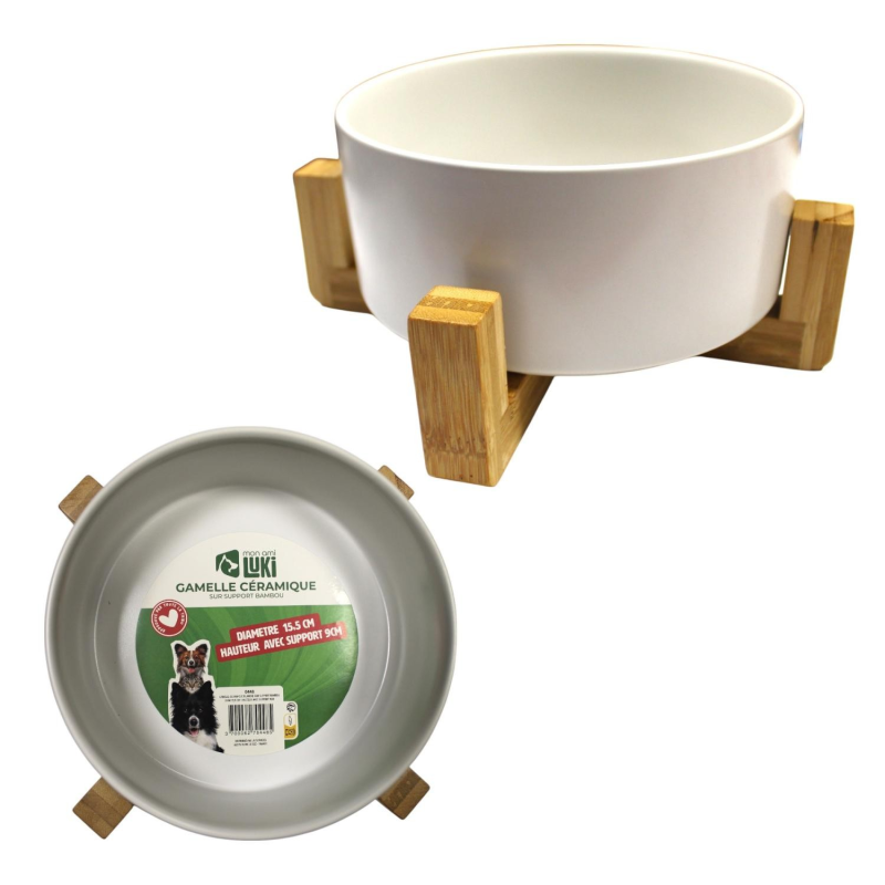 Gamelle en céramique blanche avec support en bois - Mon Ami Luki