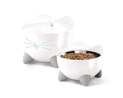 Coffret PIXI combo pour chat: fontaine et gamelle en inox - Blanc