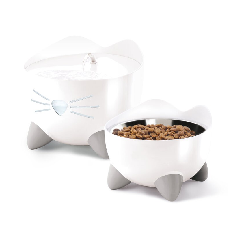 Coffret PIXI combo pour chat: fontaine et gamelle en inox - Blanc