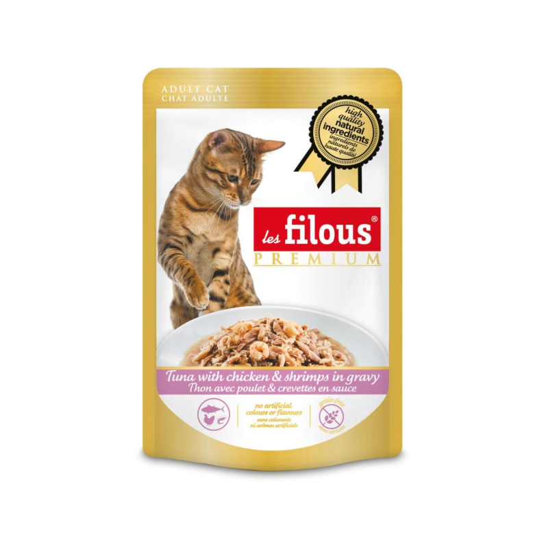 Sachet fraîcheur au thon, poulet et crevettes pour chat - Les Filous