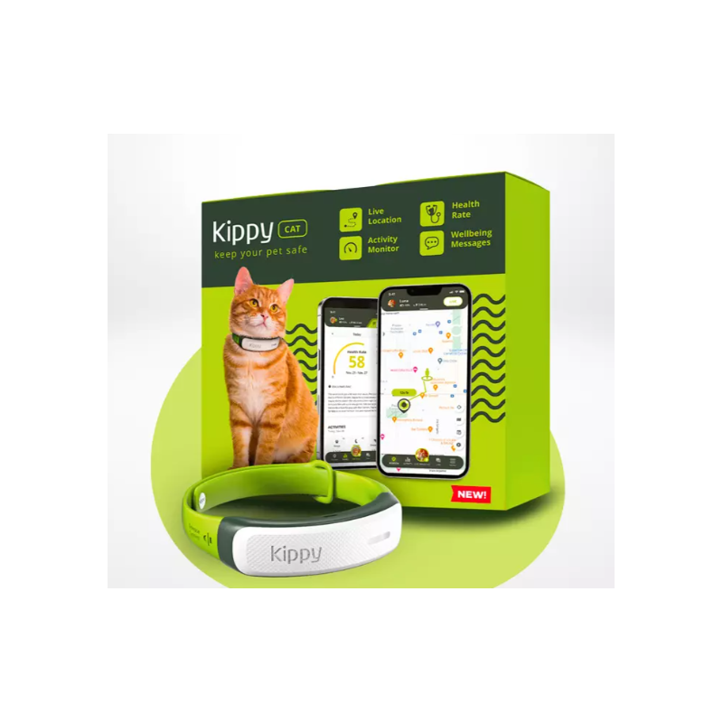 GPS Kippy pour chat - Traceur haut de gamme avec suivi santé