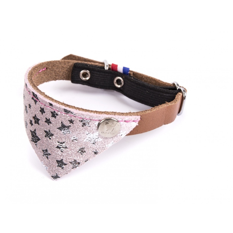 Collier chat Miami 30 rose/cognac avec bandana cuir - Élégance et sécurité
