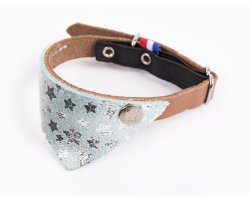 Collier pour chat Miami 30 bleu/cognac avec bandana en cuir - Élégance et sécurité
