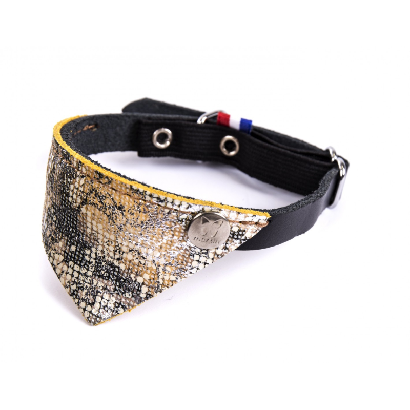 Collier chat Malibu 30 beige/noir en cuir avec bandana - Sécurité et style