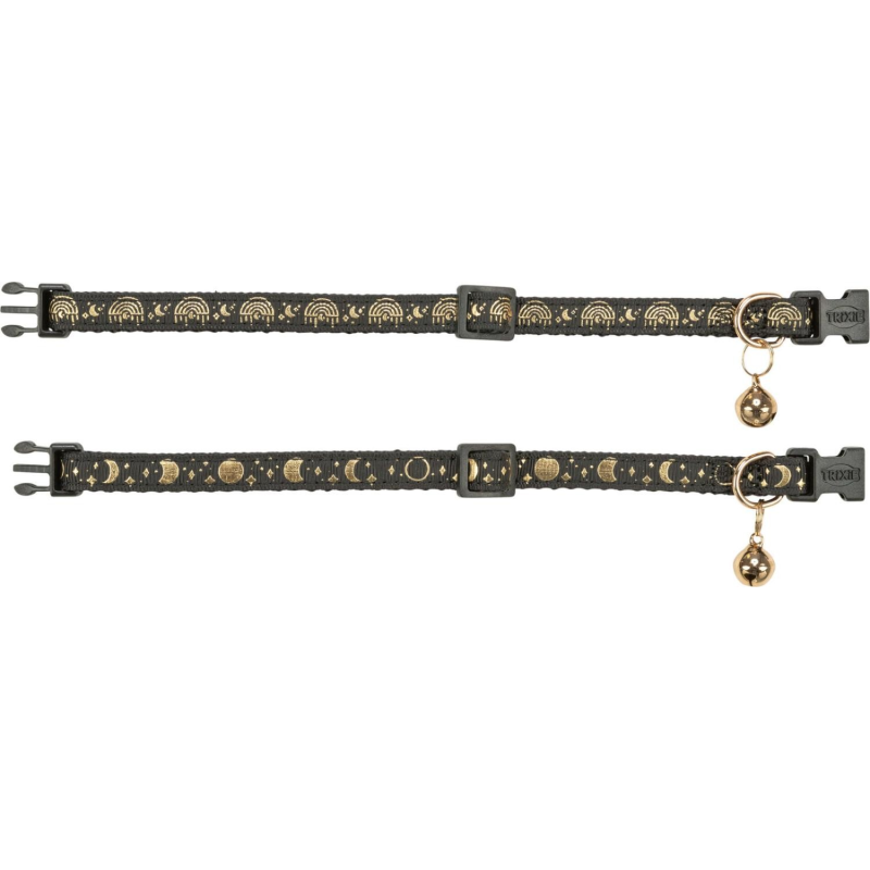 Collier pour chat noir Trixie avec motifs dorés et clochette