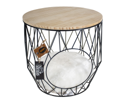 Panier Caviar pour Chats - Métal Noir et Plateau en Bois Non Teinté