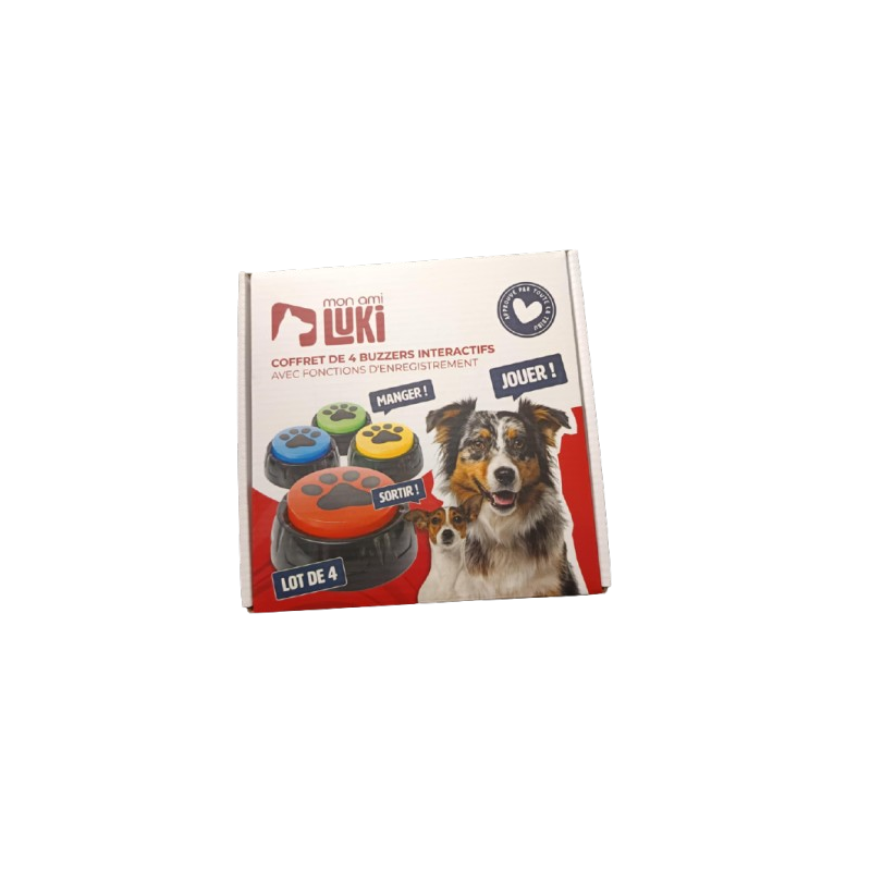 Coffret de 4 buzzers interactifs pour chiens - Mon ami Luki