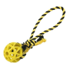 Jouet chien caoutchouc balle creuse 9cm avec corde 30cm - Gloria