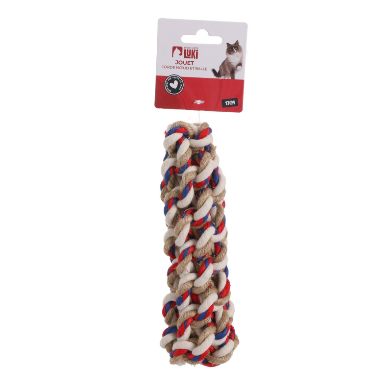 Jouet corde matraque bleu blanc rouge 17 cm pour chien | Boutique des Chiens