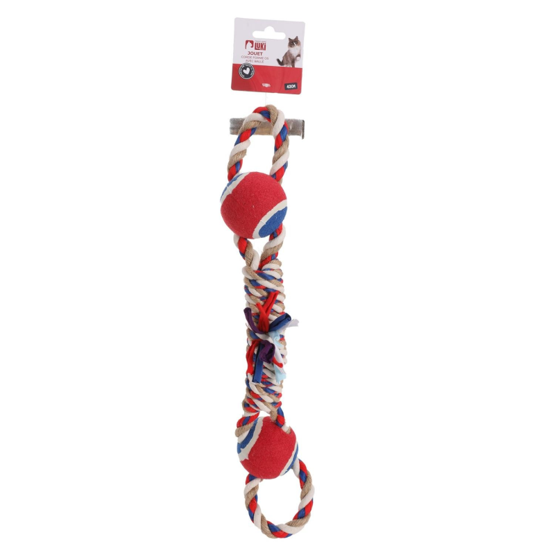 Jouet corde forme os avec balle bleu blanc rouge 42 cm pour chien - Petits et grands jeux
