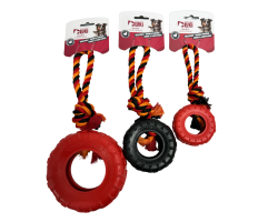 Jouet caoutchouc roue et corde pour chien - Disponible en plusieurs tailles