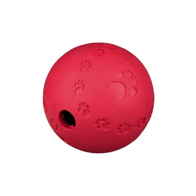 Balle en caoutchouc avec trou pour passage de friandises pour chiens