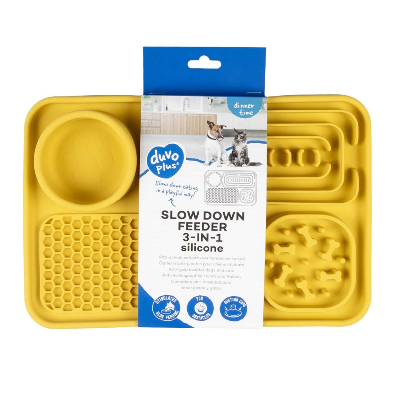 Bol anti-glouton 3-en-1 Jaune pour chiens - Duvoplus